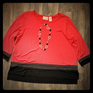 PXL Coral 3/4 blouse with necklace